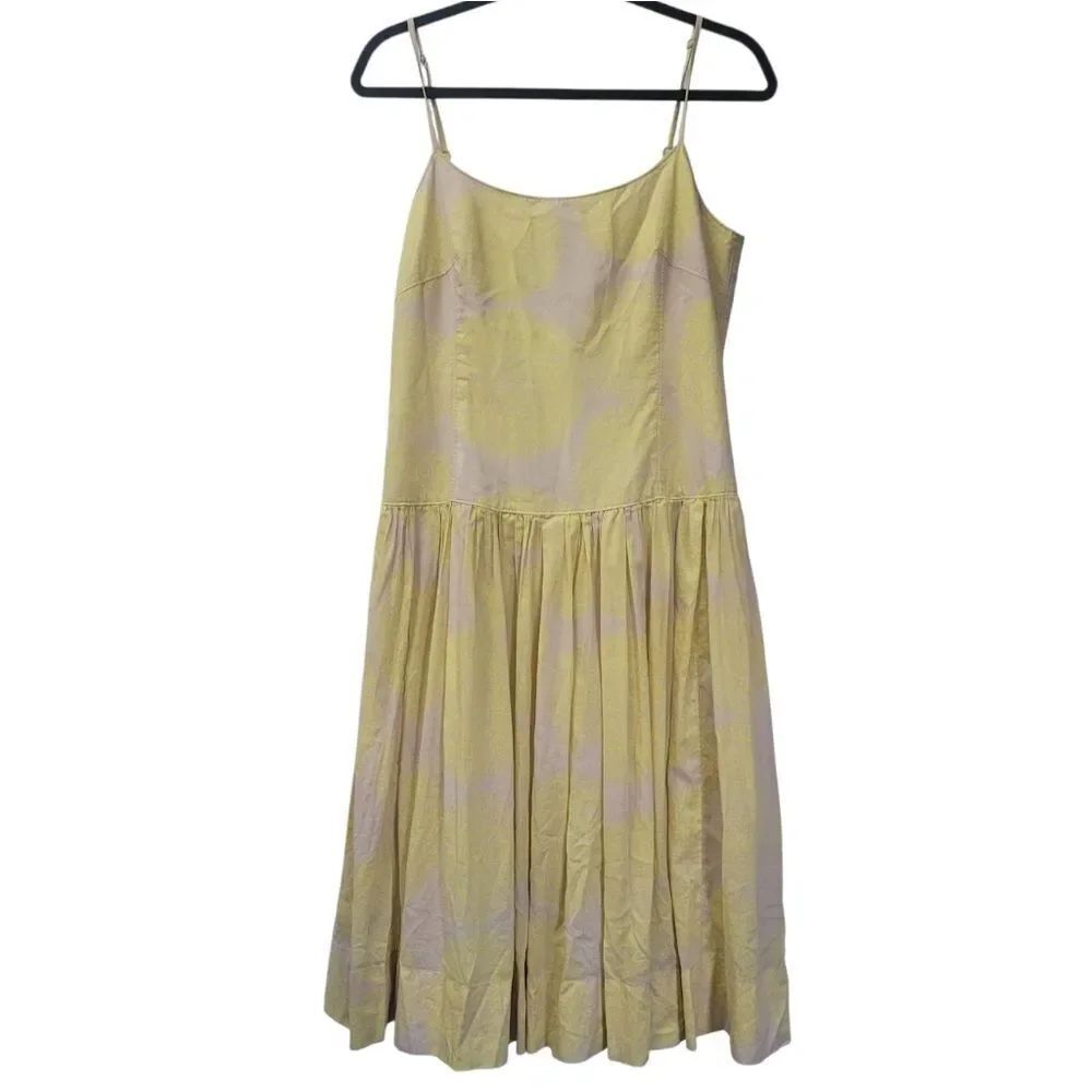 Fossil Yellow And White Floral Midi Dress with Spaghetti Straps Size 10